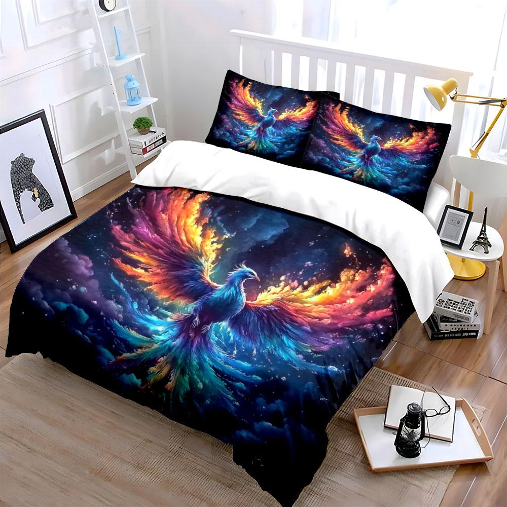 Colorful Phoenix Art Decoration Set Soft Comfortable Duvet Cover Bedding Set Included 1*Duvet Cover & 2*Pillowcases, Gift