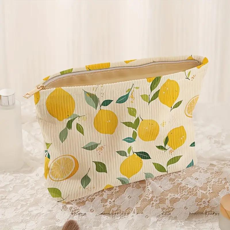 Fresh Lemon Corduroy Cosmetic Bag Large Capacity Makeup Bag Multifunctional Travel Storage Bags For Girls Gift