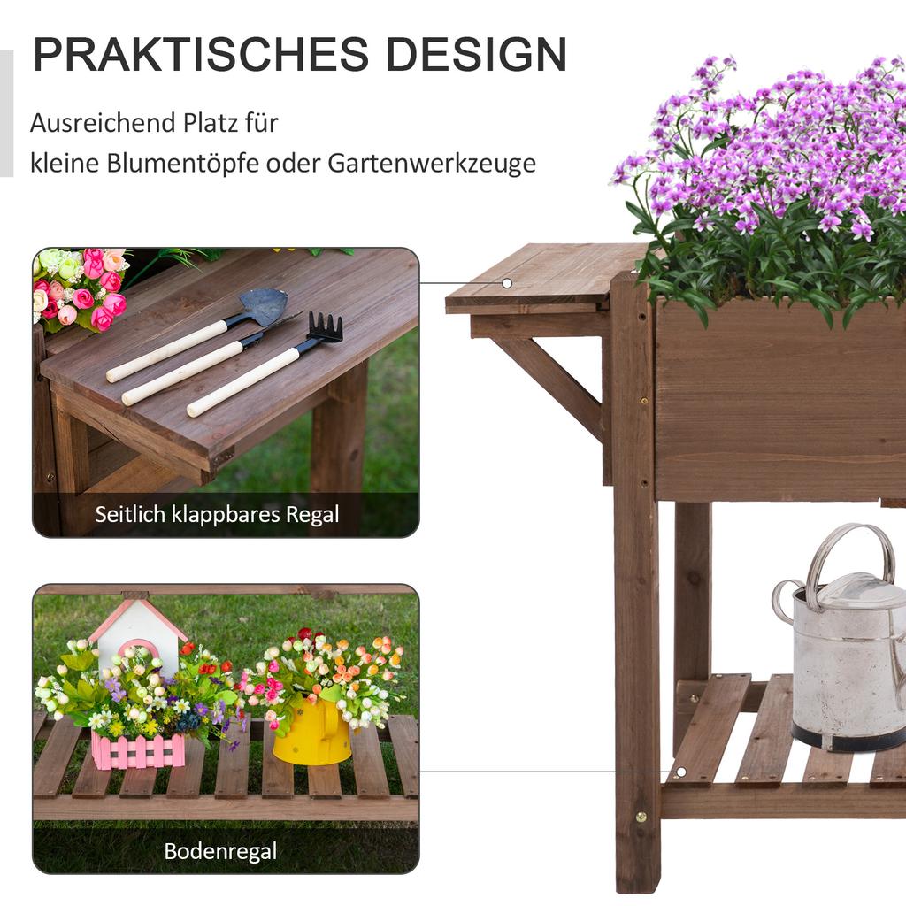 Raised Bed Planter Box With 8 Divided Grids Foldable Shelf Flower Box Flower Pot Herb Garden Solid Wood Brown 123 X 54 X 80 Cm