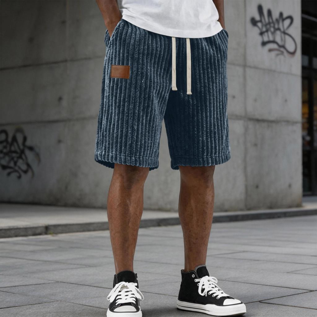 Men's Vintage Casual Wide Denim Leather Label Casual Loose-fitting Short Pants