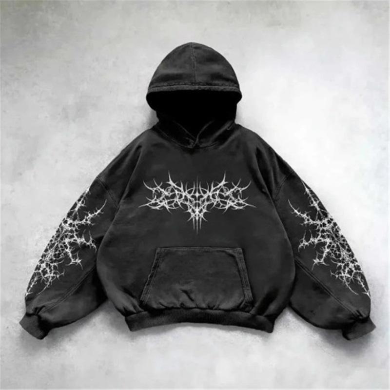 Unisex Dark Gothic Punk Graphic Print Pullover Hoodie Long Sleeve Loose Streetwear Sweatshirt For Men Women
