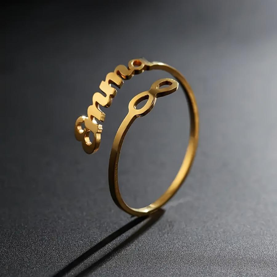 Custom Infinity Name Ring/Personalized Minimalist Nameplate Open Ring/Adjustable Stainless Steel Ring/a Gift for Her/Women's Fashion
