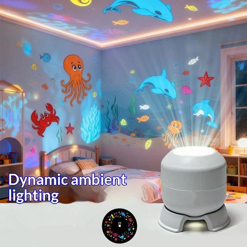 Compact Size LED Starry Ocean Projector Light Rotating Dynamic Projection Portable Night Light for Hiking Tent Decor