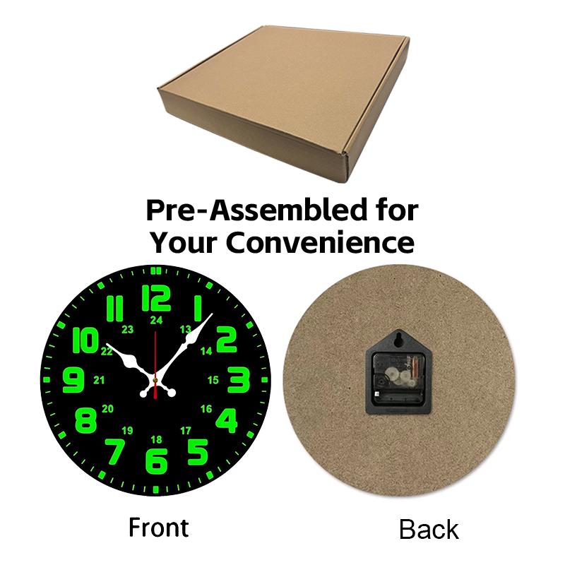Green Numbers Wooden Round Silent Hanging Wall Clock, Suitable For Living Room, Office, Study Room, Bedroom, Home Decoration