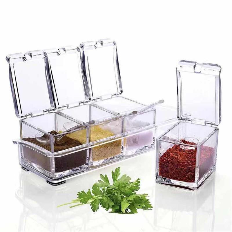 Clear Kitchen Spice Jar Set with Lids - 4-in-1 Multi-Piece Storage for Salt, Sugar, and MSG.