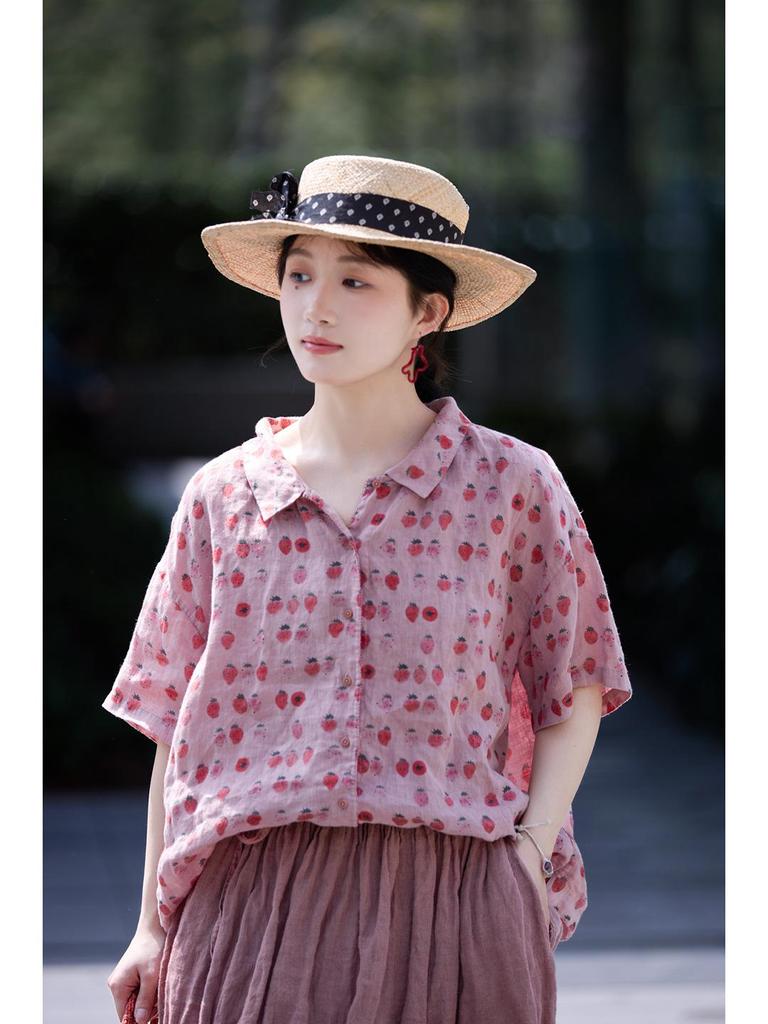 Strawberry Pink Retro Linen Cardigan: Versatile Summer Sun Protection Top