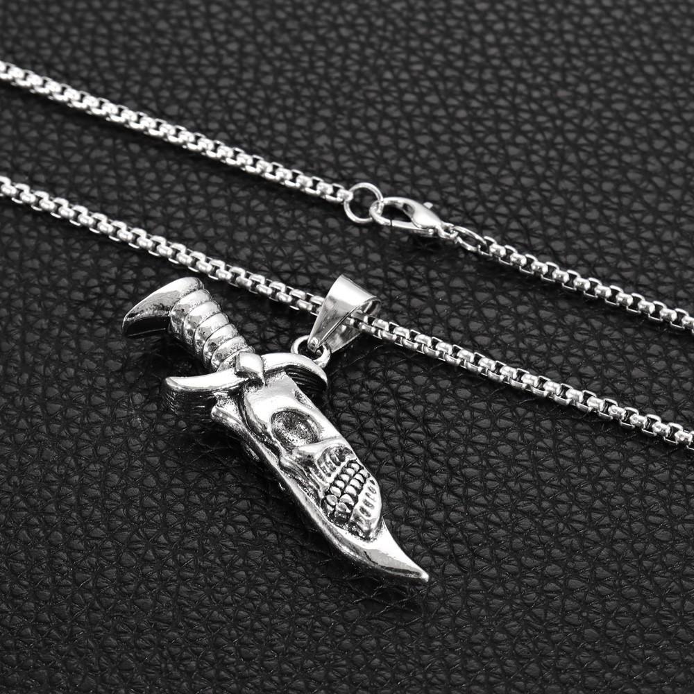New Nordic Skull Dagger Pendant Necklace Popular Necklace Retro Men's Necklace