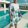 Men's 3D Printed Sports Two-Piece Set O-Neck T-Shirt Plant Pattern Printing Casual Fitness Short Sleeve Tops Shorts