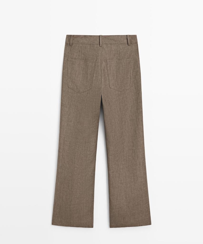 Masimodutti Linen Crop Kick Flare Pants