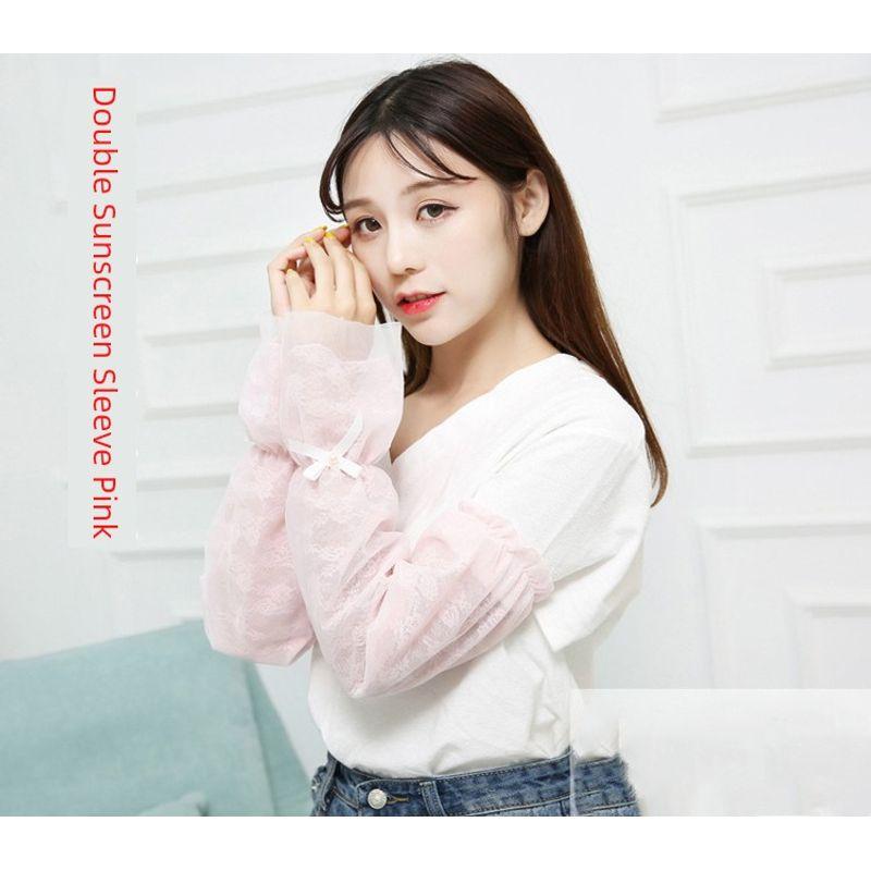 

Summer Women Long Sun Protection Gloves Thin Lace UV Protection Oversleeve for Driving Riding Arm Sleeve Gloves Sleeve Double Lace Pink Sleeve One size