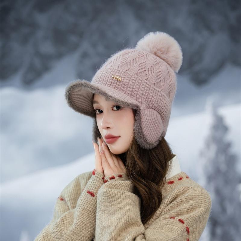 New Fleece Thickened Knitted Cap Women's Autumn and Winter Ear Bag Warm Wool Baseball Cap