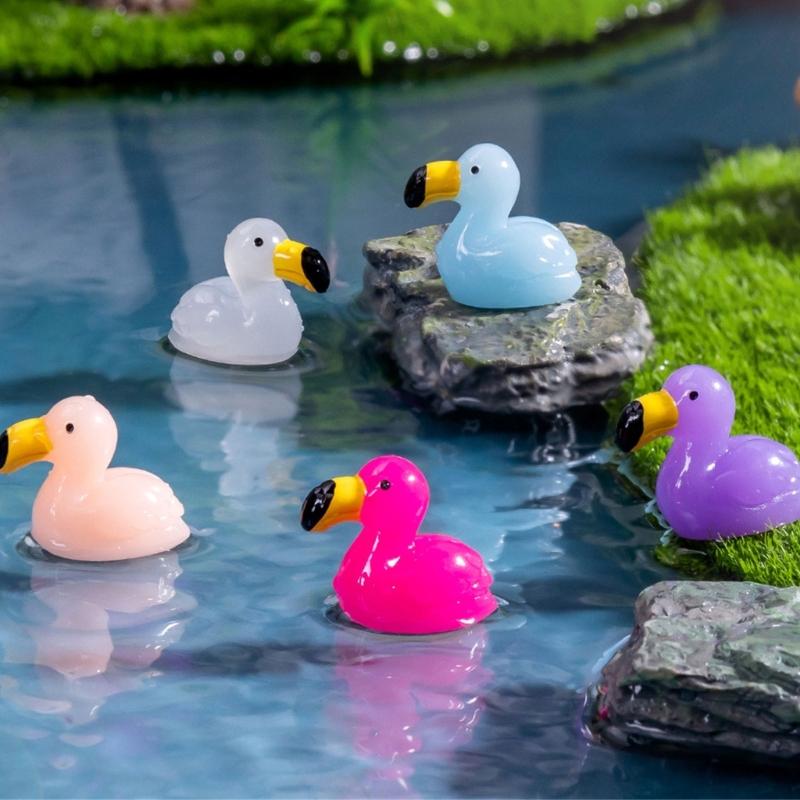 Pack of 10 Small Flamingo Duck Figurines Colorful Resins Miniature Figures Toy for Garden Landscape and Fishtank Decors