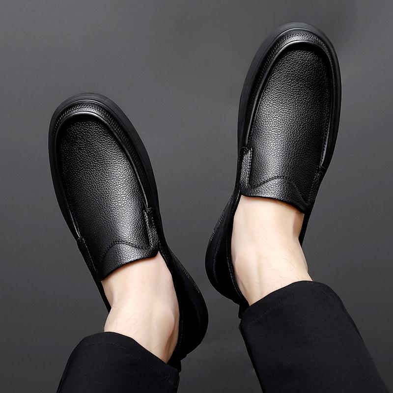 Genuine Leather Shoes Men Business  Cow Leather Brand Male Footwear Slip-on Black Brown Wedding Party Dress Shoes