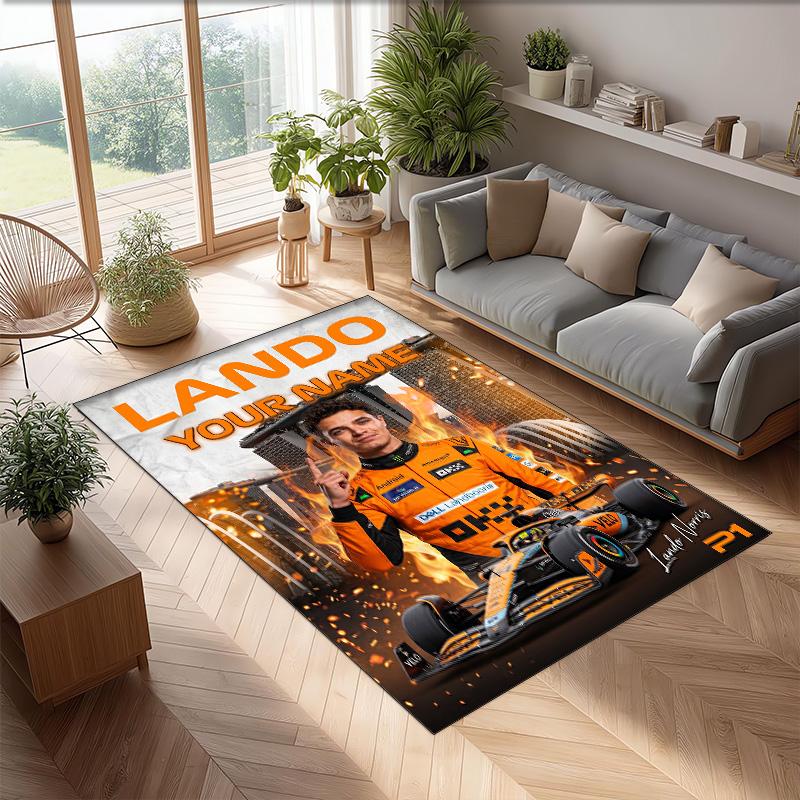 Lando Norris Crystal Velvet Rug, Custom Name Text Personalized Non‑Slip Floor Mat for Home Decor Gift