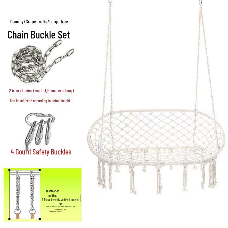 Nordic Indoor Outdoor Double Hanging Chair Swing with Tassel Cradle - Cotton and Linen Hammock for Homestay or Balcony.