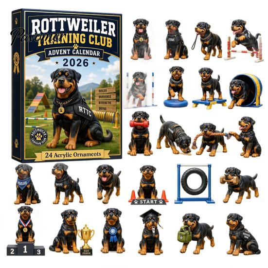 Christmas Tree Hanging Decor Dog Advent Calendar, 24Pcs Acrylic 2D Pet Ornament Set with Calendar Box String, Countdown Decor, Gift for Lovers