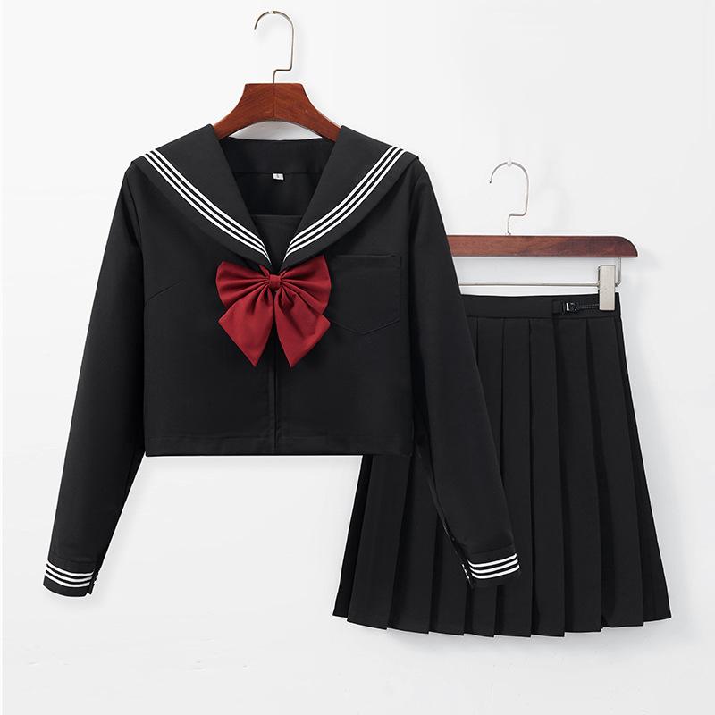 Schuluniform Mädchen Jk Anzug Rote Krawatte Schwarz Drei Grundlegende Matrosenuniform Frauen Langarm