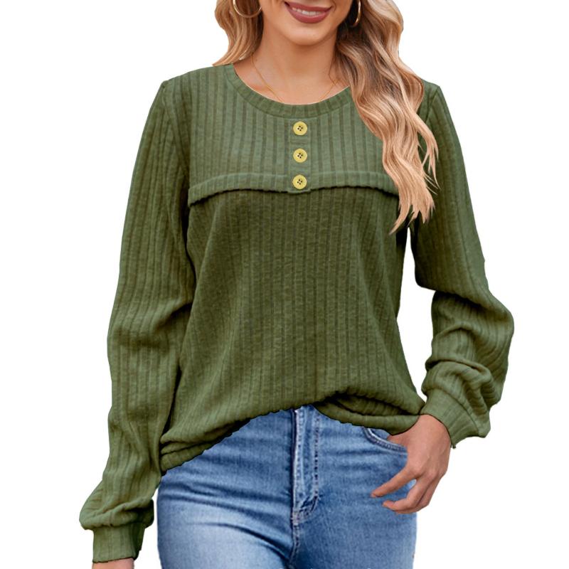 YYFS Women's Fashion Casual Spring Fall Solid Color Print Long Sleeve O-Neck Blouses & Shirts