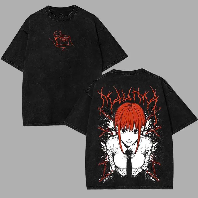 

Anime Chainsaw Man Makima Printed Tee Men Women Washed Cotton T-shirts Short Sleeve Vintage T Shirt Harajuku Oversized Tshirt XXL чёрный