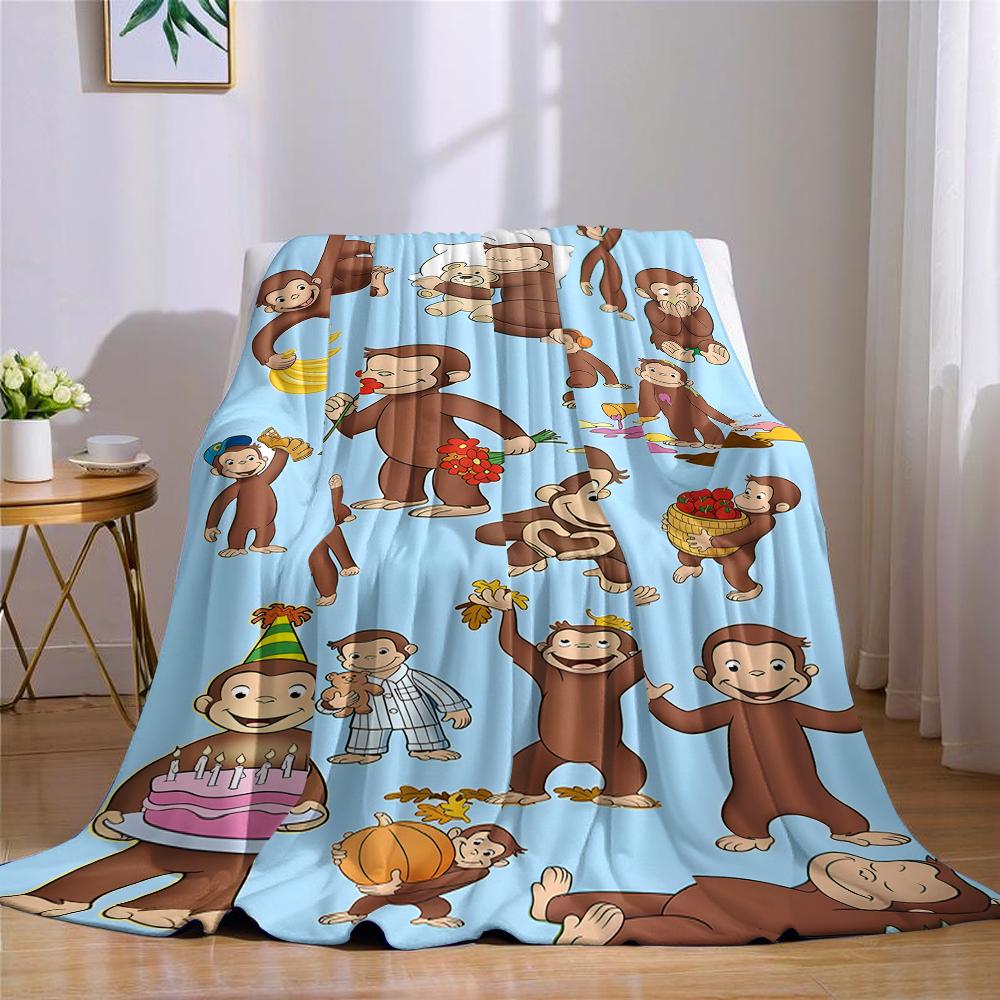 Curious George Flannel Blanket Warm Soft Halloween Christmas Couch Warm Cozy Decorative Decor Gift for All Season