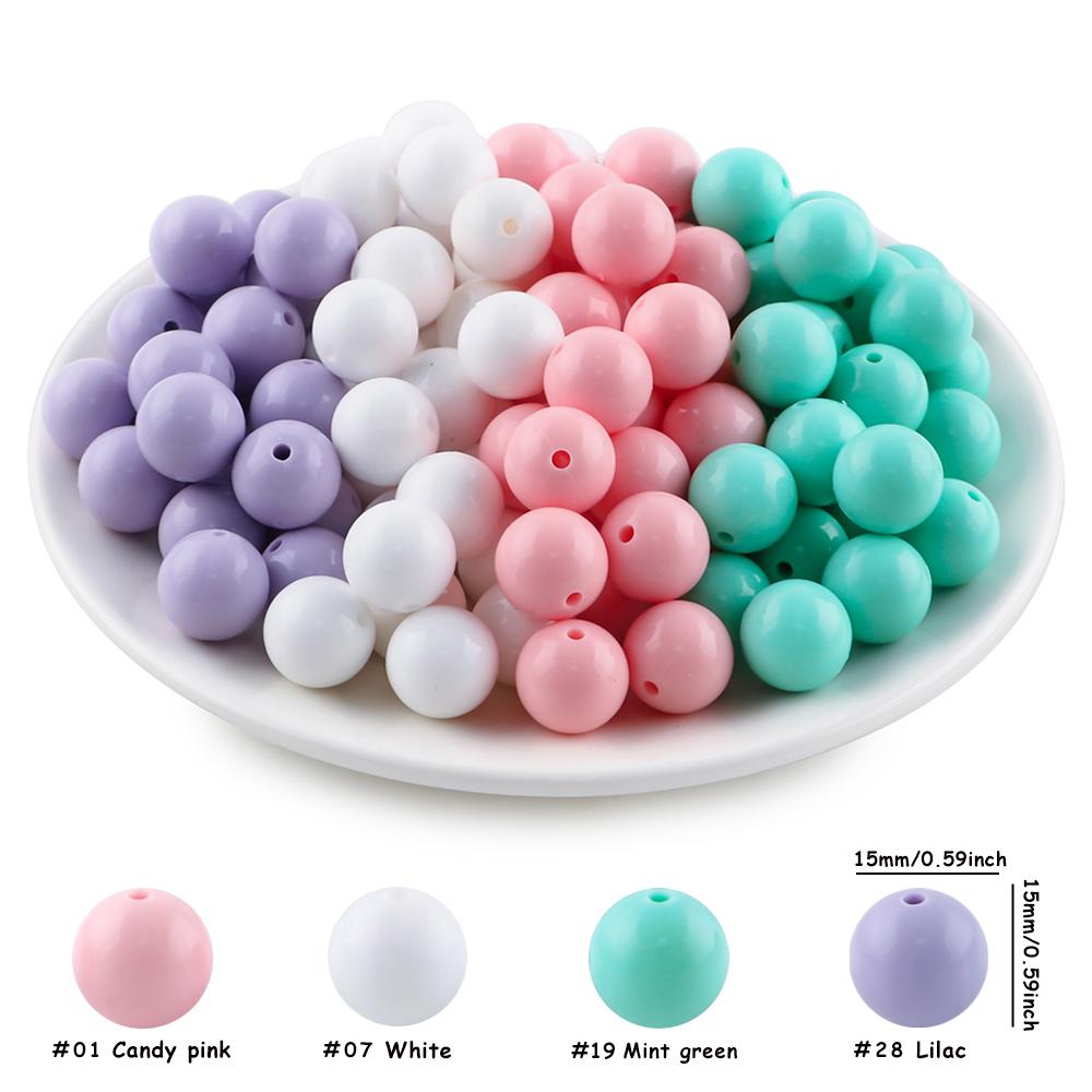 Kovict 24pcs/Lot  Silicone Bright Silicone Beads 15mm DIY Pacifier Chain Jewelry Bracelets Necklace Accessories