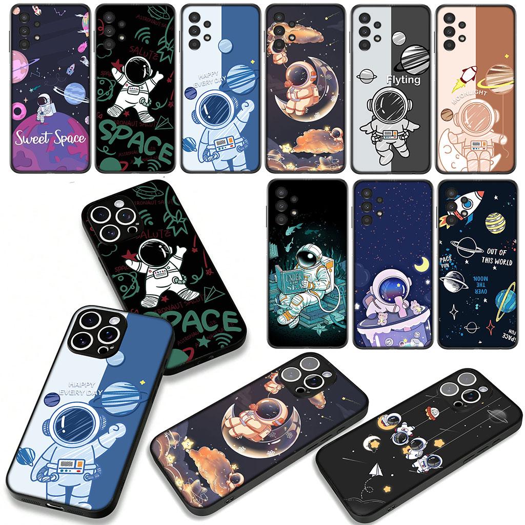 for Samsung Galaxy A25 A37 A57 A12 A14 A41 A50 A51 A70 A71 A72 A21S A04 M15 Note 20 9 8 10 Case Moon Stars Sky Astronaut Rocket