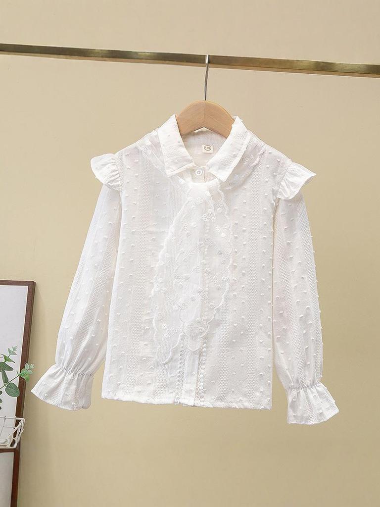 Mädchen-Langarm-Schulhemd aus weißer Baumwolle: Stilvolles, vielseitiges Frühjahrs-/Herbstoberteil