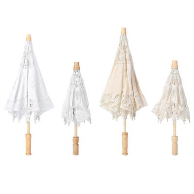 In Stock Handmade Lace Umbrella Silk Cloth Lace Flower Embroidery Parasol Wedding Bride Photography Umbrella White Beige Color