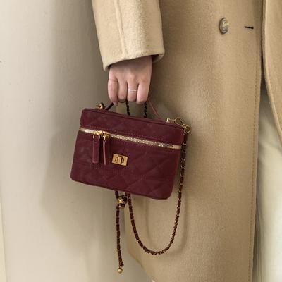 Luxury Mini Box Women Bag Lingge Chains Shoulder Bag Vintage Faux Suede Handbags Quilting Crossbody Bags for Women Clutch Purse
