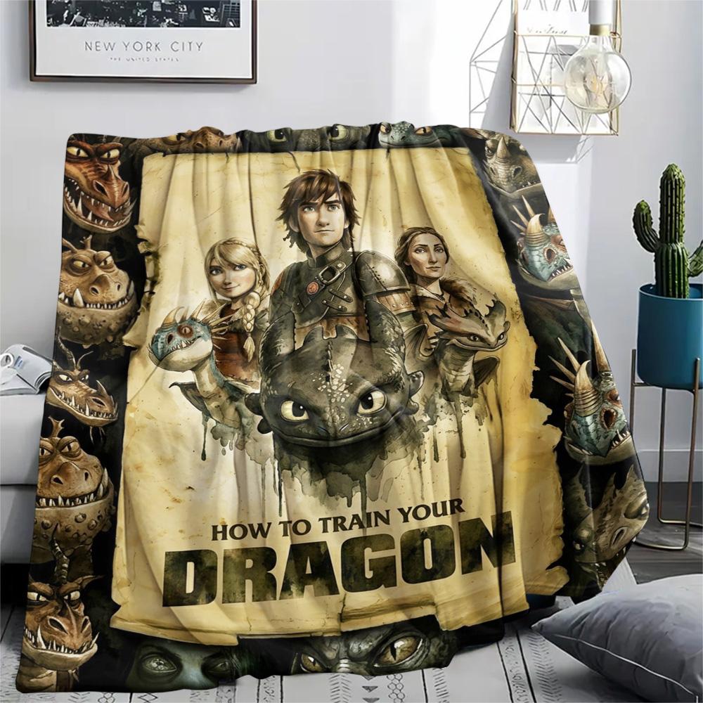 1PC How Train Dragon Patterned Flannel Blanket Suitable For All Seasons For Home Decor Warmth And Comfort Gifts Holiday Present