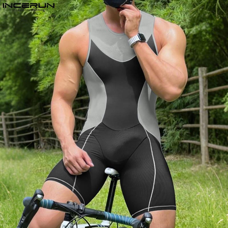 INCERUN Pánské jednodílné bezrukávové body Pánské prošívané fitness leotardové body Romper Pyžamo