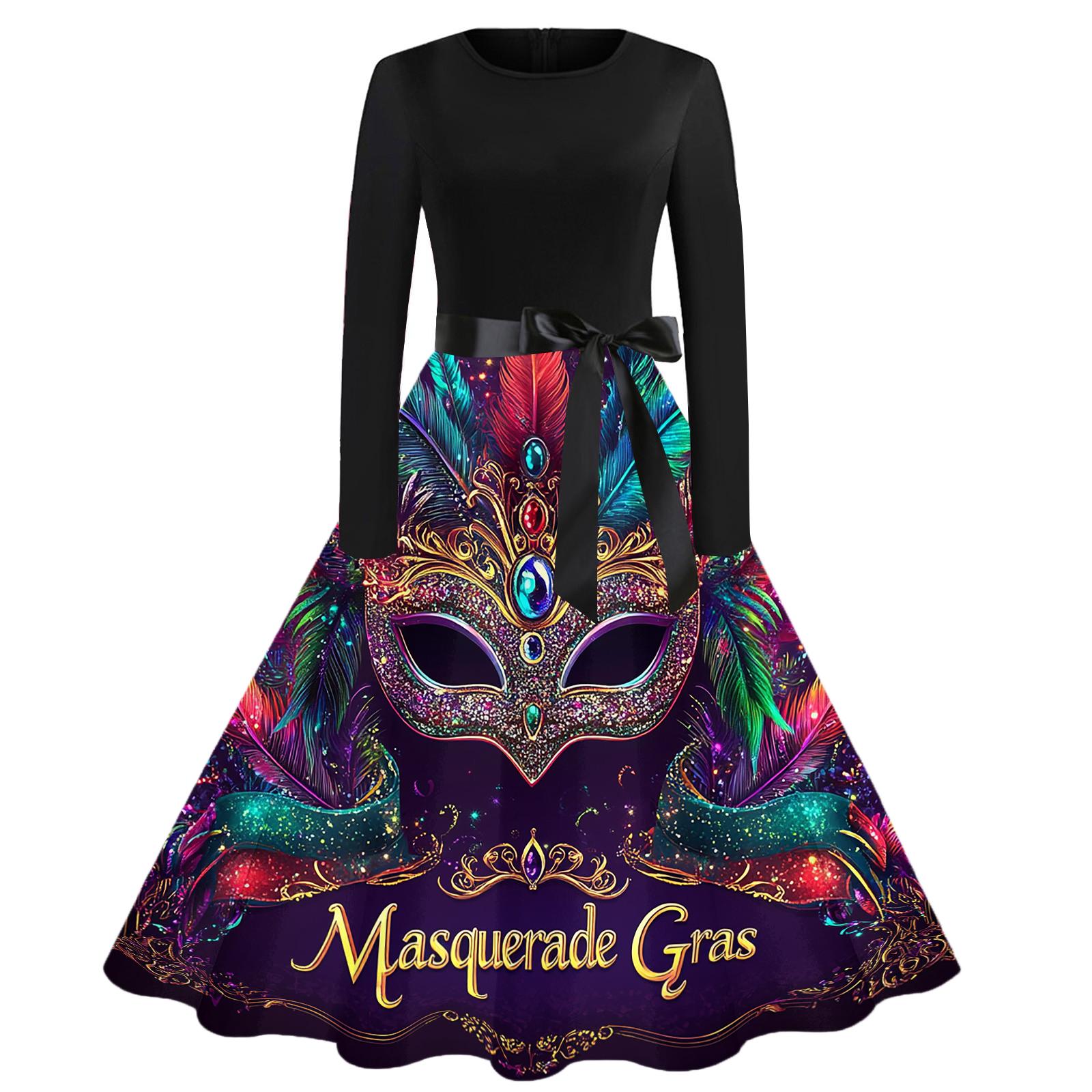 

Женское повседневное модное платье винтажного стиля с круглым вырезом и карнавальным принтом XXL