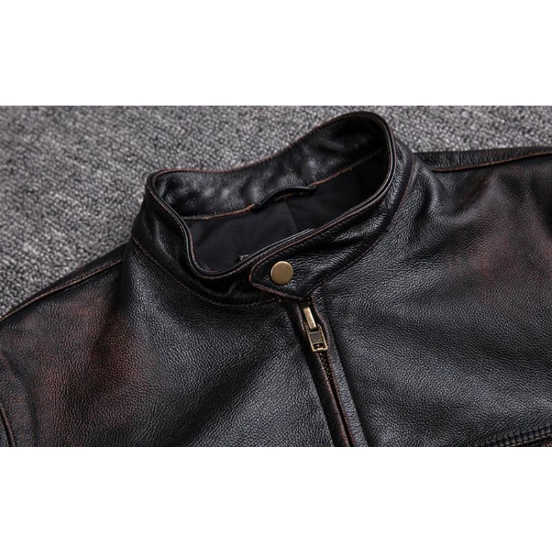 Chinese Size Men Leather Jacket Vintage Black 100% Natural Genuine Cowhide Coats Men's Leather Coat Male Clothes Autumn