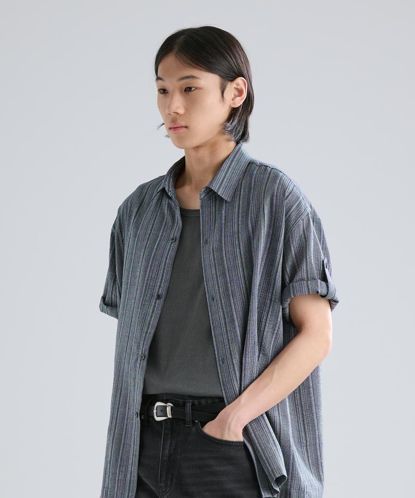 ZPLISH Section Roll-Up Striped Shirt Dark Navy