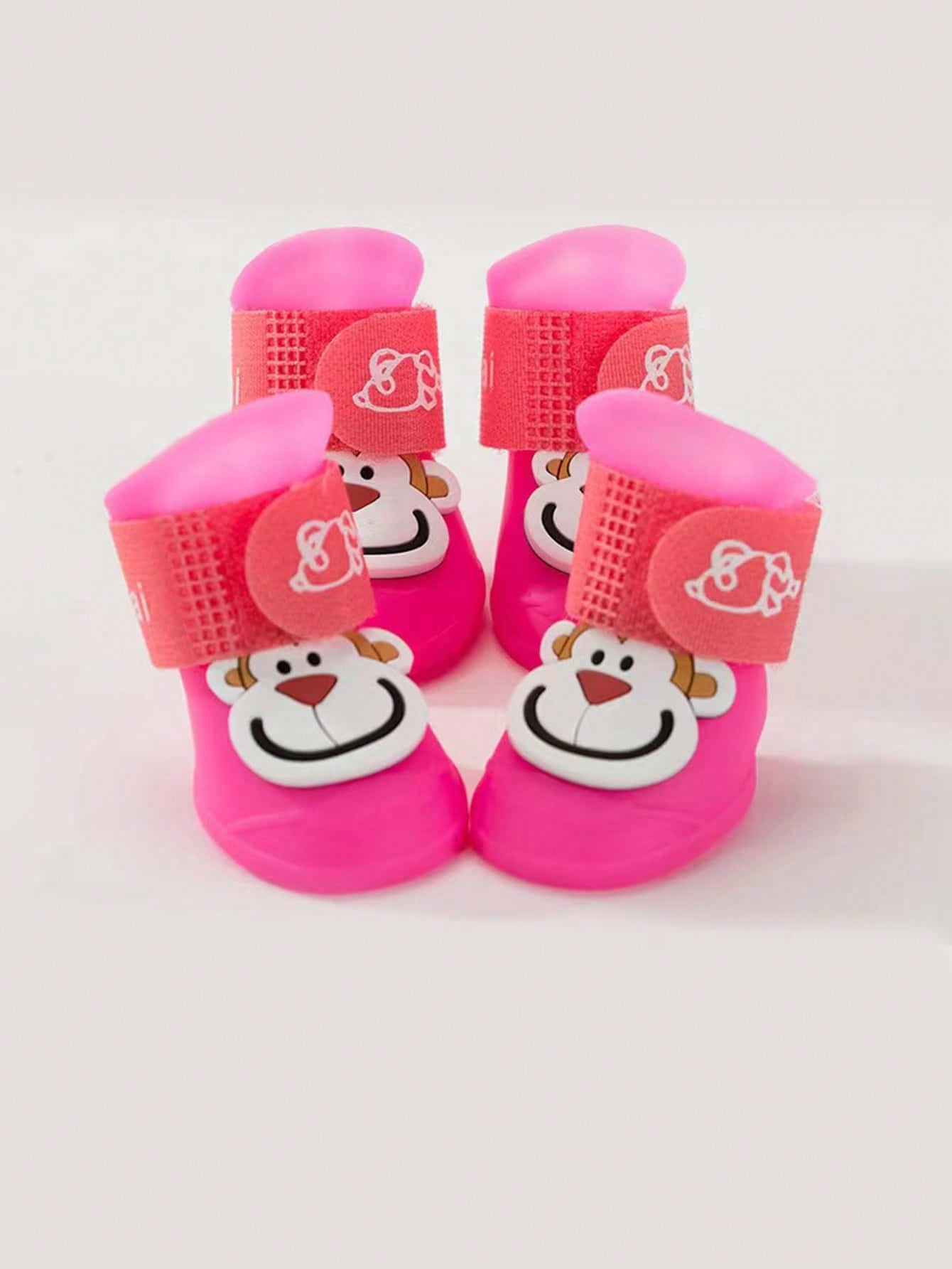 

4 sets of cartoon patterned shoes for pets going out, suitable for small and medium-sized pets S розовый