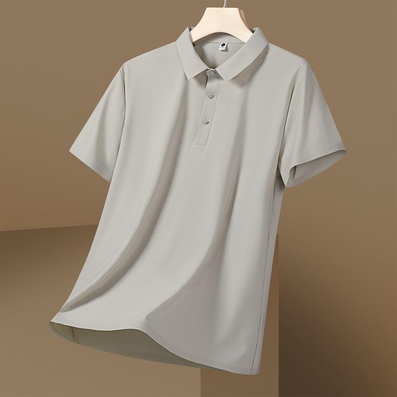 Seamless Ice Silk Polo Shirt T-shirt Summer Lapel Solid Color Short-sleeved T-shirt Business