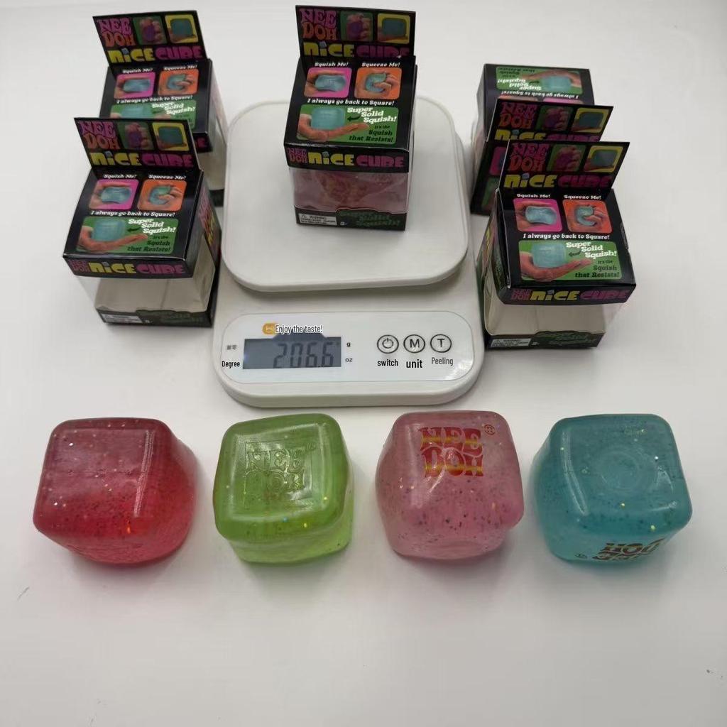 In Stock: Needoh Luminous Glitter Stress Relief Toy - Decompression Ice Cube with Flowing Pattern and Slow Rebound