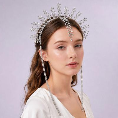 Handmade Rhinestone Tassel Crown Headband for Weddings and Events