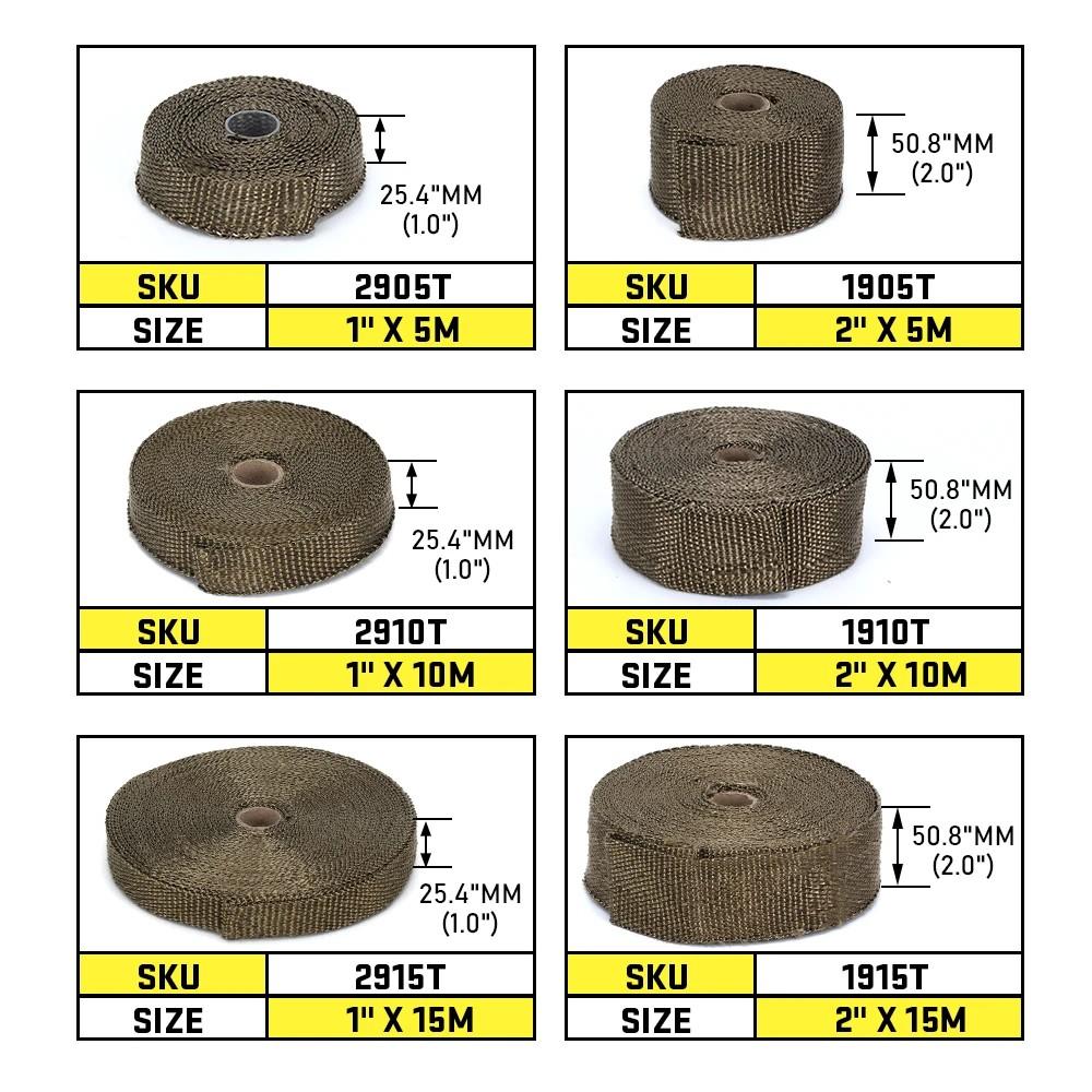 High Quality Fiberglass 1M 5M 10M 15M Exhaust Heat Wrap Roll for Motorcycle Heat Shield Tape with Stainless Ties Titanium Black