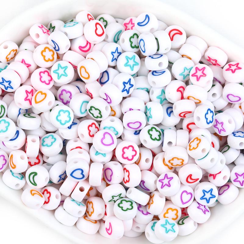 100pcs 7mm Multicolor Acrylic Alphabet Beads Heart Numbers Letter Loose Beads For Jewelry Making DIY Bracelets Gift Wholesale