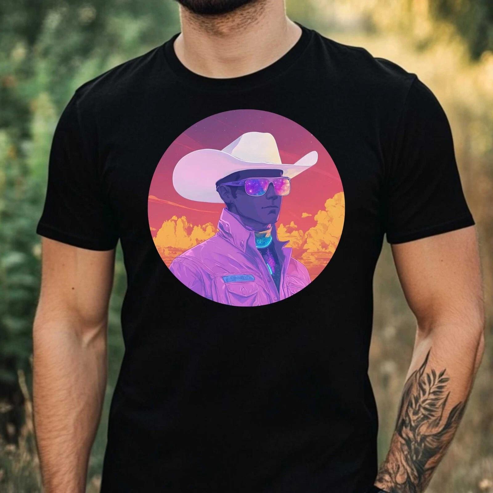 T-Shirt Herren Cowboy Vaporwave Motiv Baumwolle Größe XS bis 5XL L