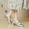 Baotou Sandals Summer Mary Jane Single Shoes Medium Heel Silver Thick Heel with High Heels