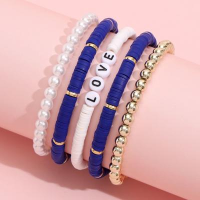 5 Pièces Bracelets Unisexes Colorés Bohémiens Argile Polymère Lettres d'Amour Perles Artificielles Bracelets
