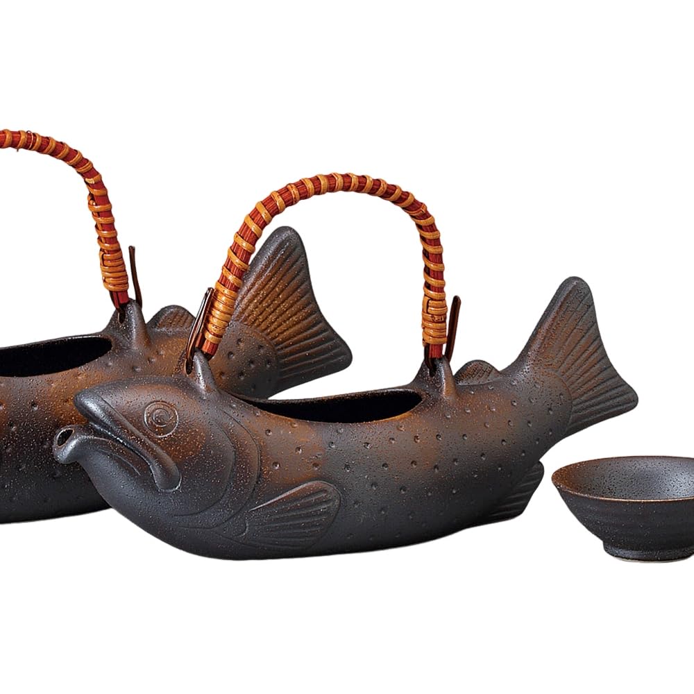 

Sake Sake Bottle and Two Small 28 x 8 x 10cm Bizen Bone Sake Iwana Sake Bottle and Two Small Mino Ware Pottery Ale-net Set, Cups, (H), Approx. 550cc,