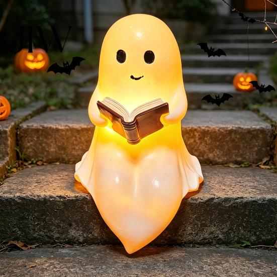 Supporto Decorativo per Ramo Fantasma Halloween Luce Notturna da Appendere Statuetta in Resina, Ornamento Luminoso da Tavolo Stile Rustico Vintage, Decorazione Calda Ambrata per