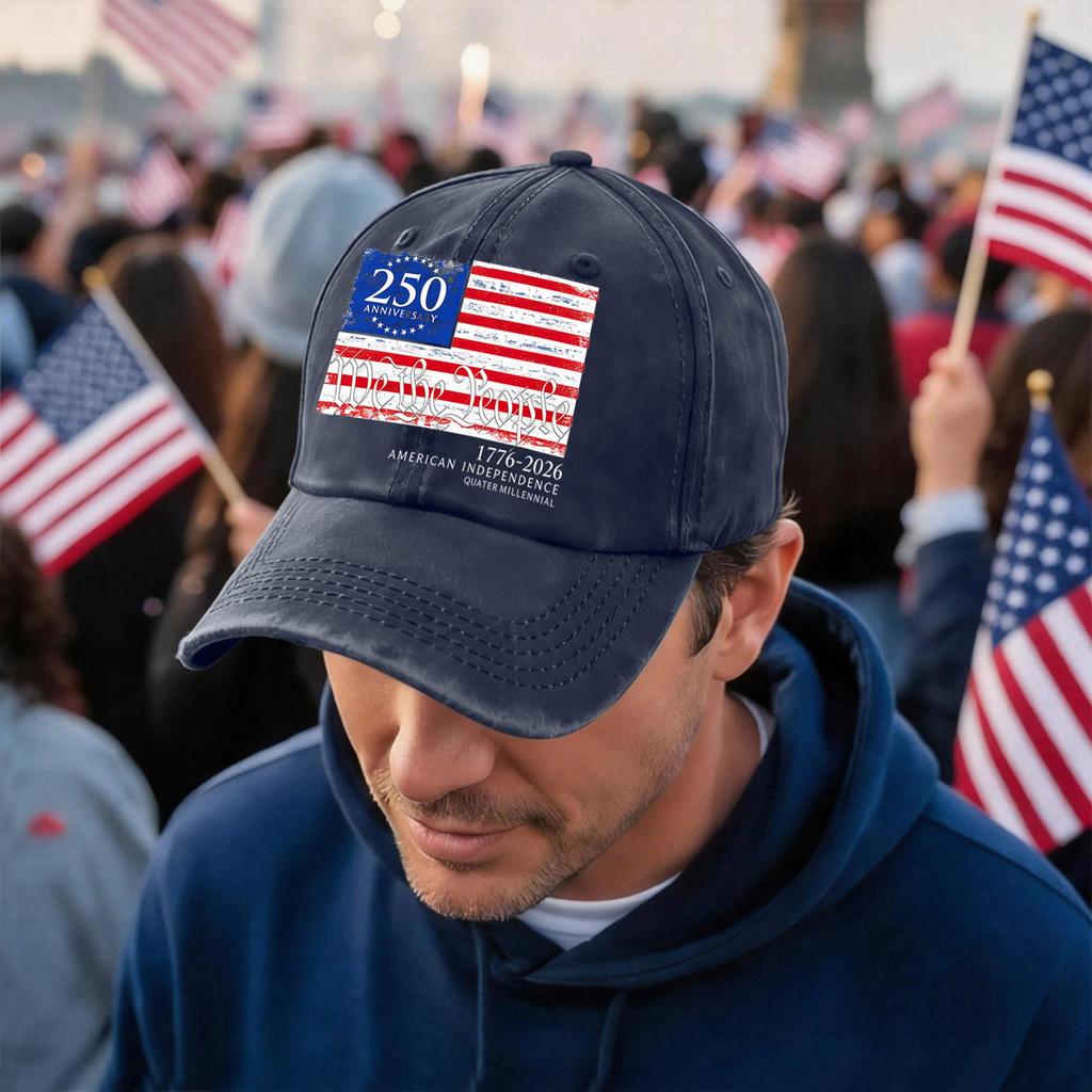 Adjustable Baseball Cap with 250th Anniversary American Independence Flag Print Unisex Casual Cotton Hat for Outdoor Activities