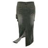 Plus Size Denim Skirt Women With Side Slit Adjustable Strap Midi Long Casual Korean Style