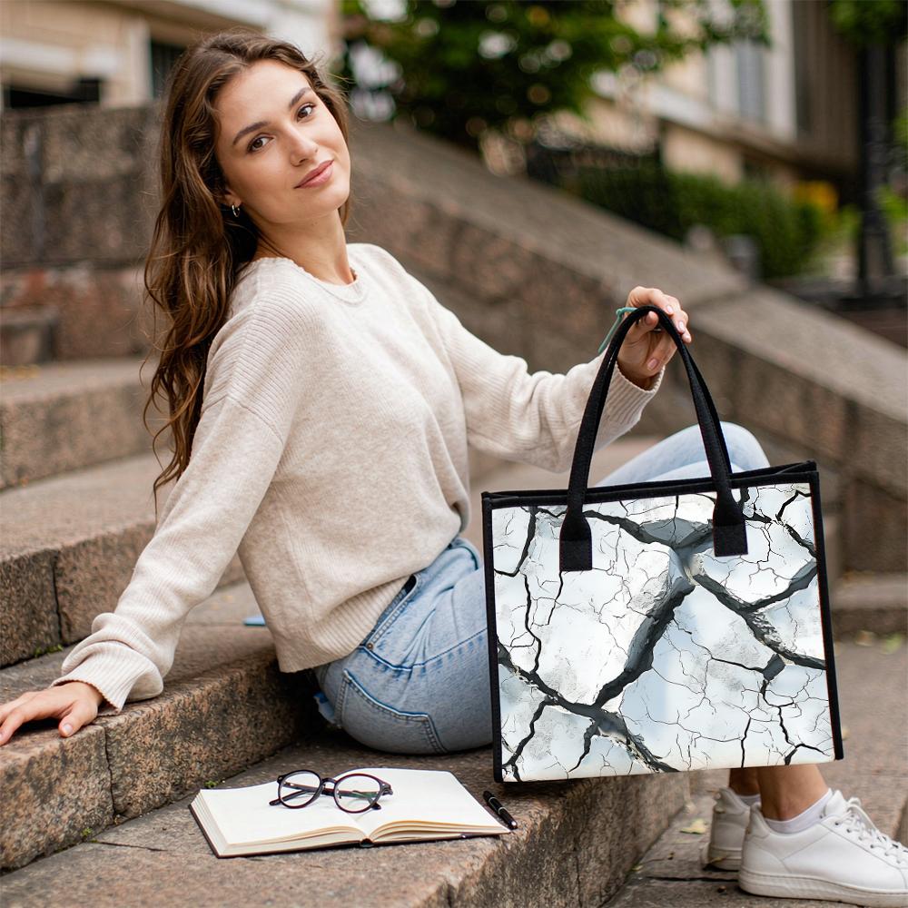 Marble Crack Pattern Tote Bag Casual Stylish Handbag for Daily Shopping Use