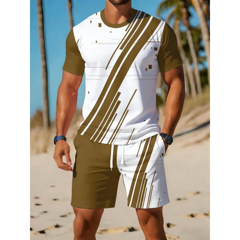 Casual Sports Suit Breathable Outdoor Leisure Men's Round Neck T-shirt Shorts Pants Suit Summer Digital Printing Printing Suit for Men and Adults