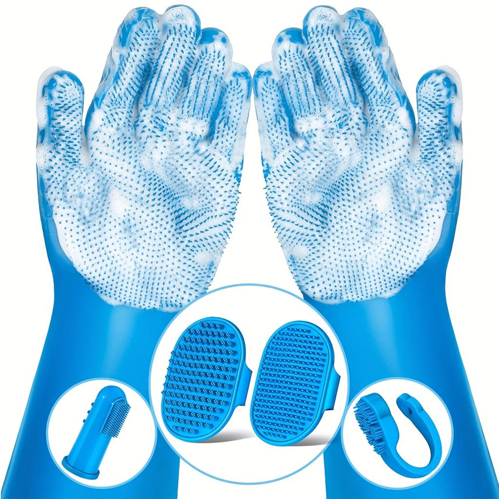 6PCS Pet Grooming Kit Silicone Dog Washing Gloves Dog Toothbrush Finger Dog Bath Gloves for Dog Cat Bathing Massaging & Grooming